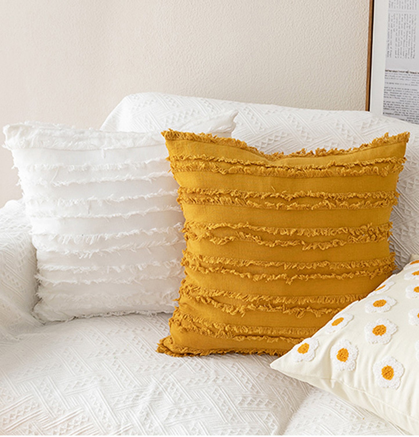 Daisy Embroidered Throw Pillow Case