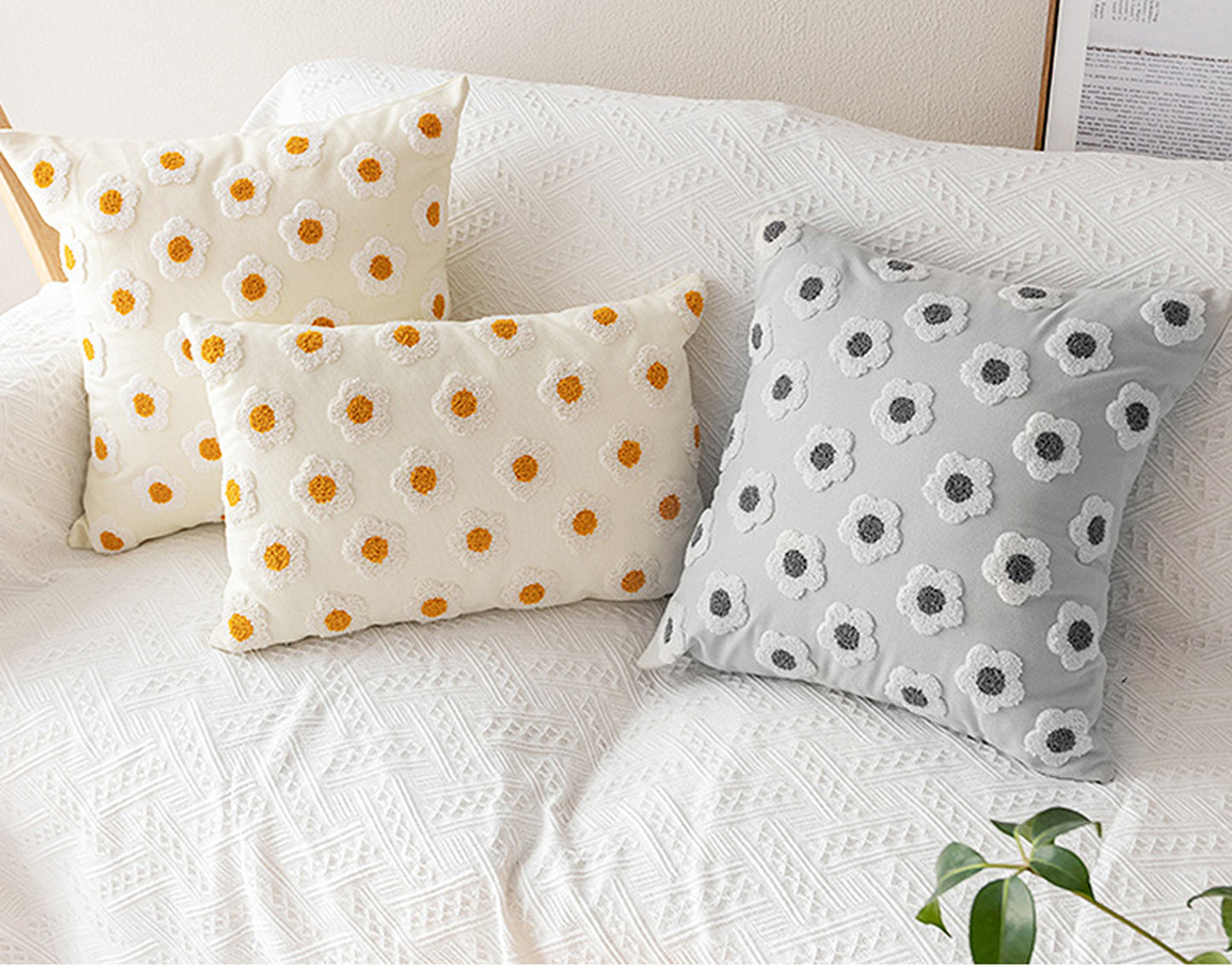 Daisy Embroidered Throw Pillow Case