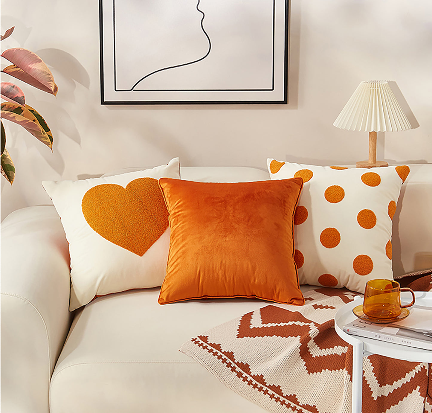 Heart pillow Case Cute Pillow Embroidered Throw Pillow Case Decorative Orange Pillow Case Housewarming gift Dot Pattern Pumpkin Living Room