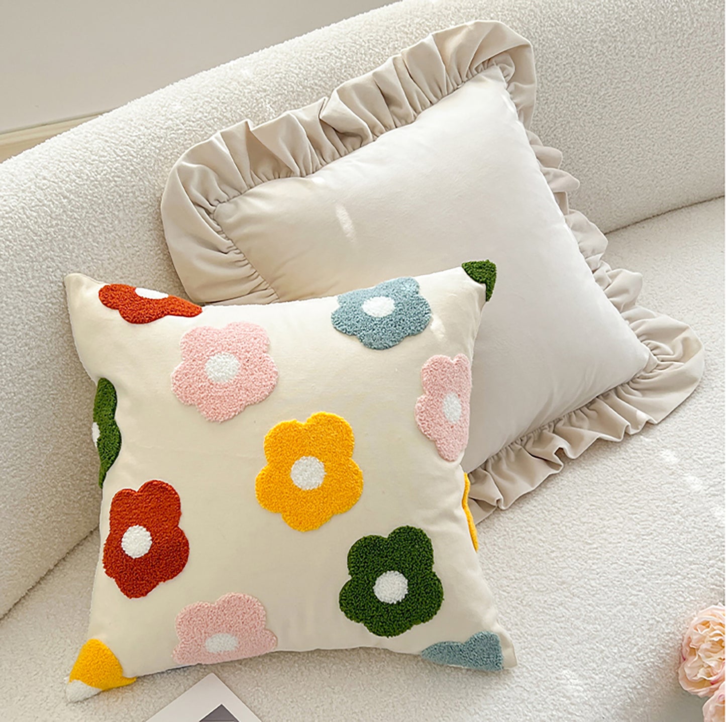 Fashion Summer Pillow Case Cute Colorful Pillow Flower Embroidered Polka Dot Throw Pillow Case Decorative Pillow Case Housewarming Gift