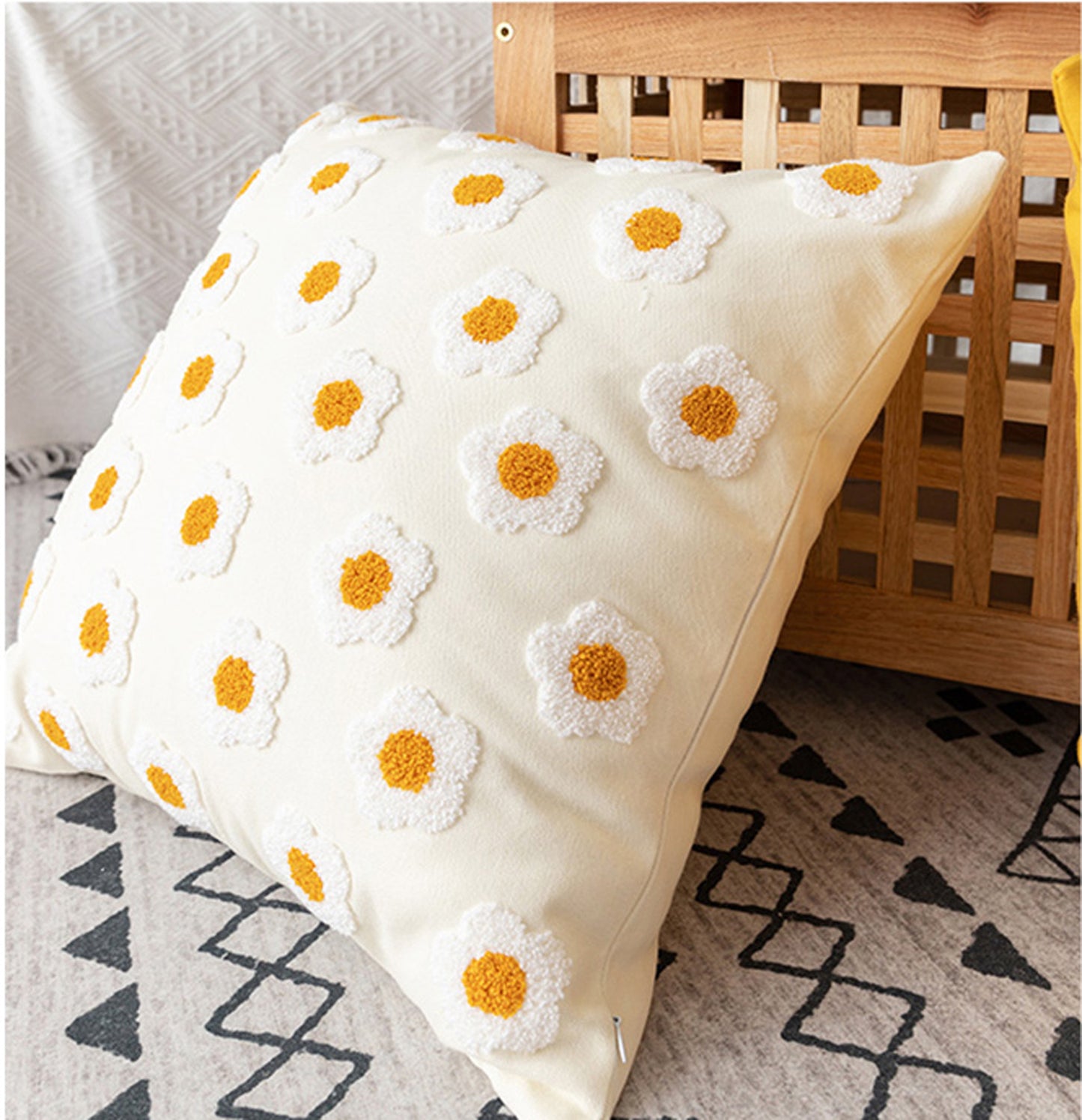 Daisy Embroidered Throw Pillow Case
