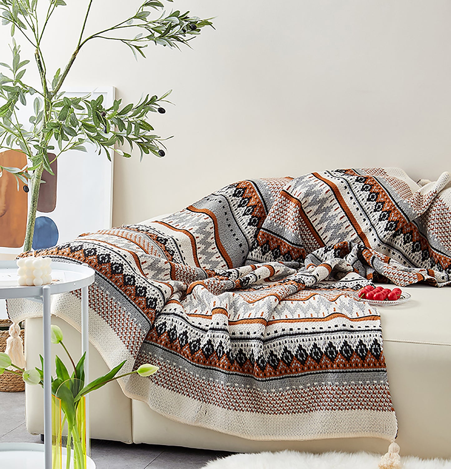 Bohemia Style Woven Throw Decorative Blanket Knitting Tassel Throw Blanket Sofa Couch Throw Handmade Office Blanket Living Room Decor Gift Inactive