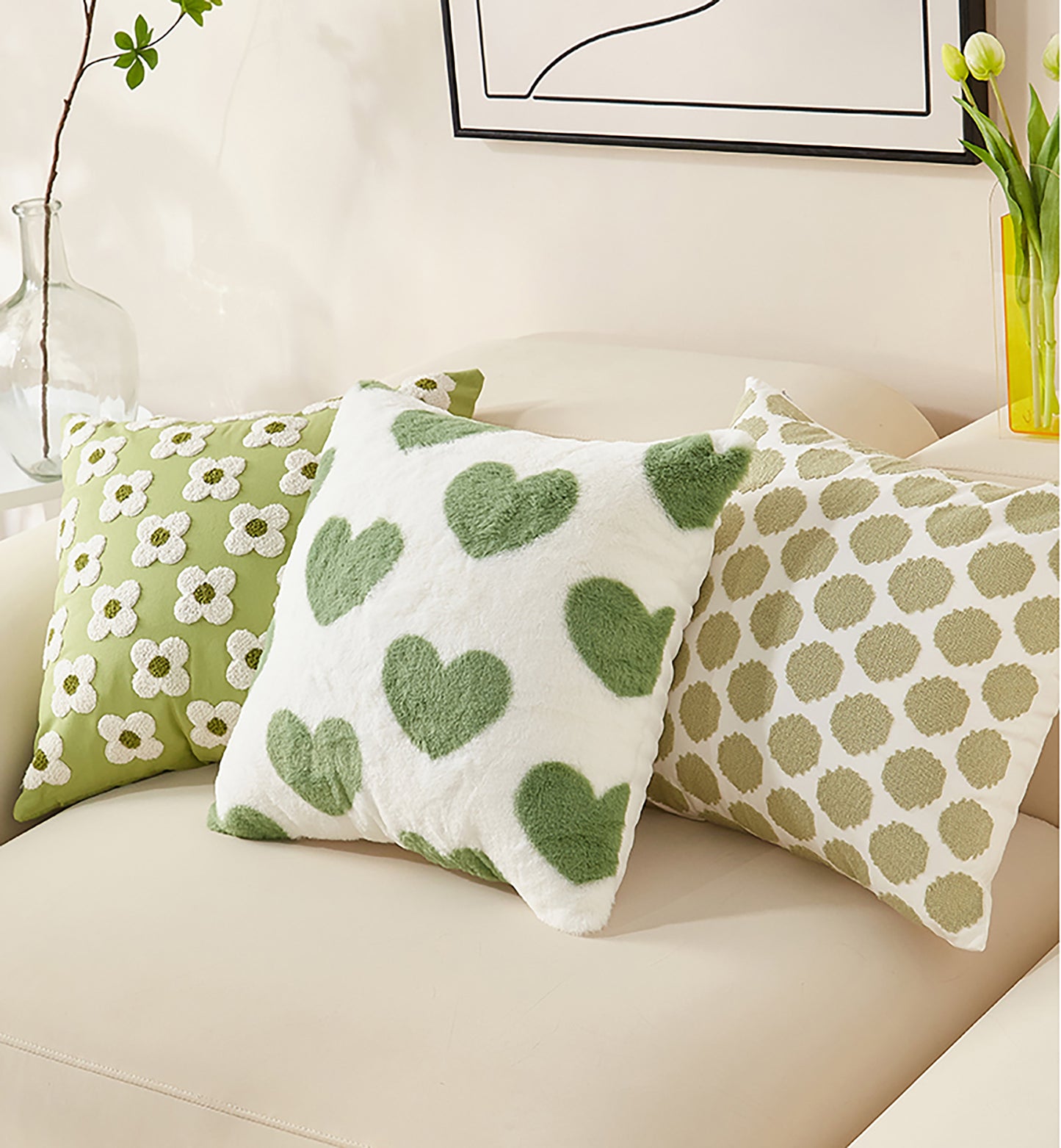 Fashion Pillowcase Cute Green Pillow Heart Embroidered Throw Pillow Case Decorative Pillowcase/ Housewarming gift/ Personalized Pillow Cover