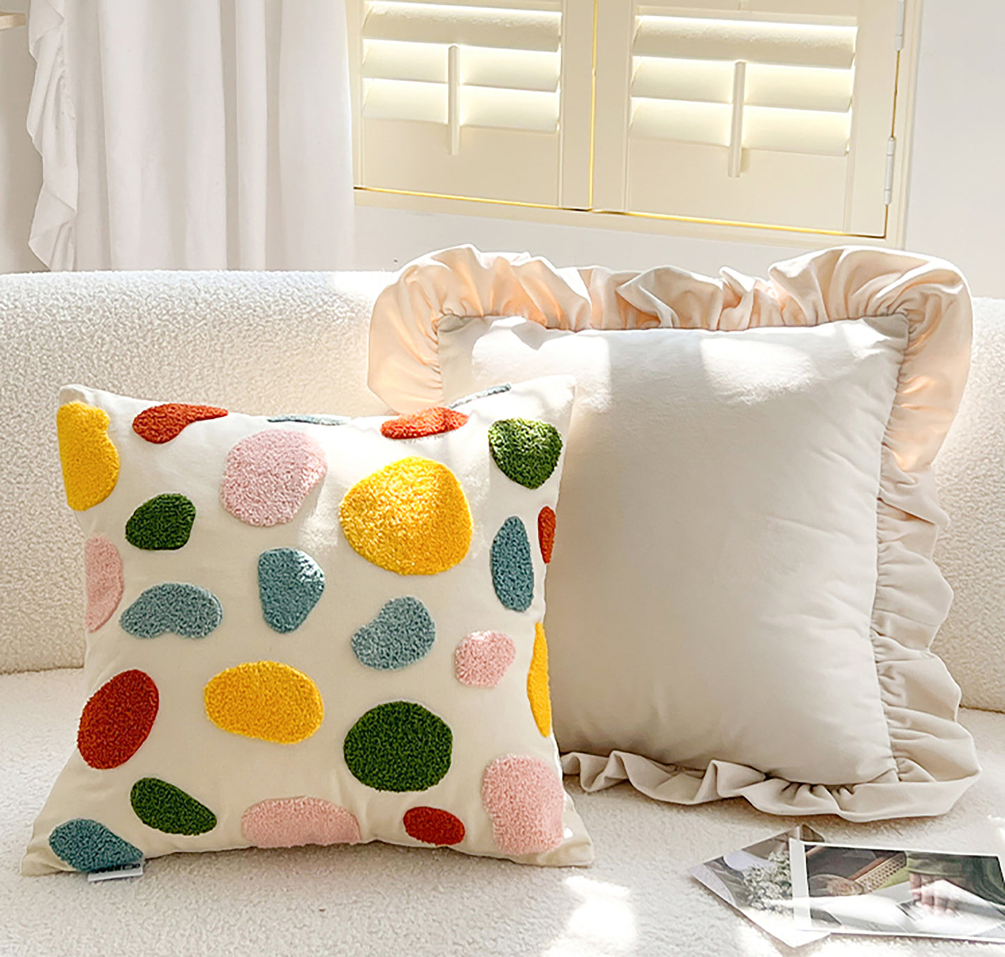 Fashion Summer Pillow Case Cute Colorful Pillow Flower Embroidered Polka Dot Throw Pillow Case Decorative Pillow Case Housewarming Gift