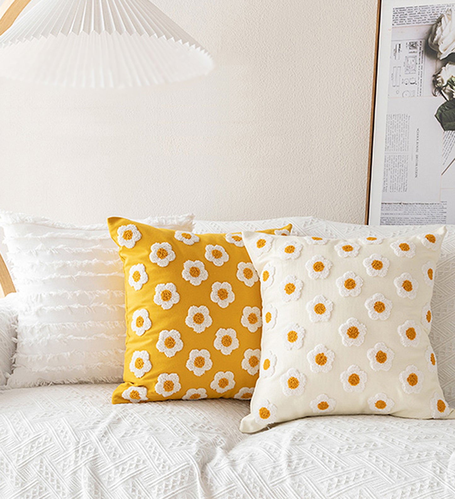 Daisy Embroidered Throw Pillow Case