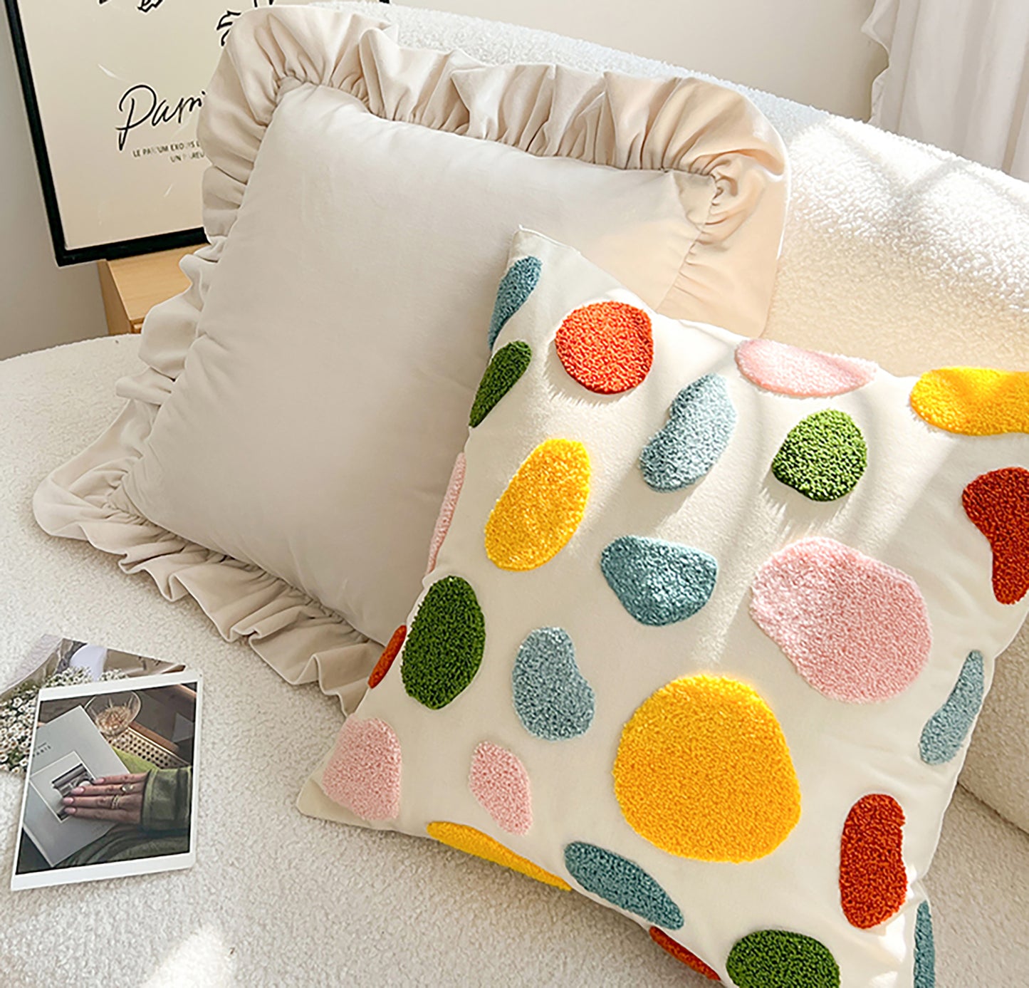 Fashion Summer Pillow Case Cute Colorful Pillow Flower Embroidered Polka Dot Throw Pillow Case Decorative Pillow Case Housewarming Gift