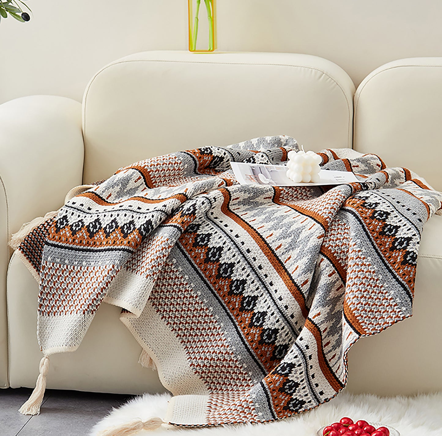 Bohemia Style Woven Throw Decorative Blanket Knitting Tassel Throw Blanket Sofa Couch Throw Handmade Office Blanket Living Room Decor Gift Inactive