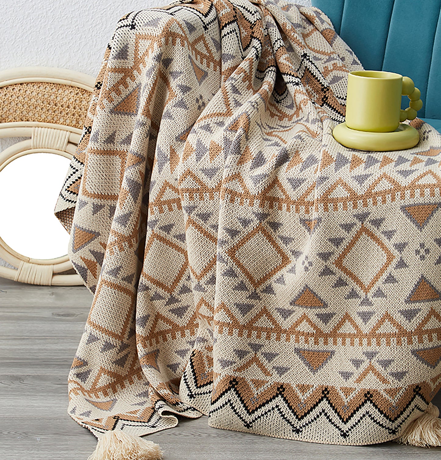 Bohemia Style Woven Throw Decorative Blanket Knitting Tassel Throw Blanket Sofa Couch Throw Handmade Office Blanket Living Room Decor Gift Inactive