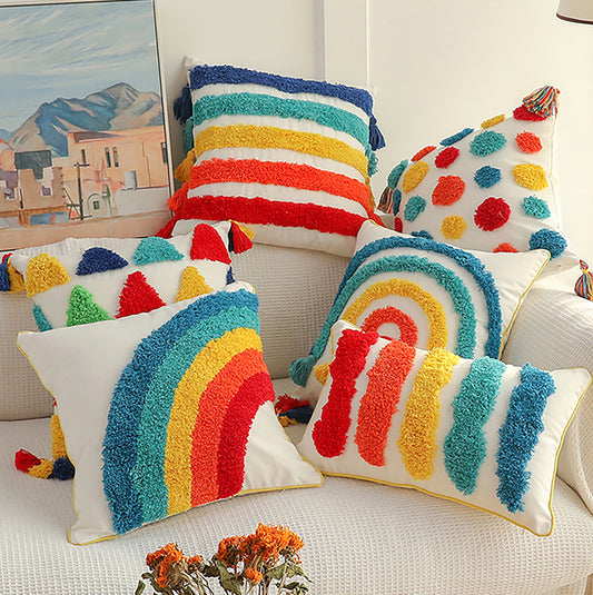 Rainbow Pillow Case Cute Colorful Pillow Embroidered Throw Pillow Case Decorative Seasonal Pillow Case Housewarming Gift Living Room Decor