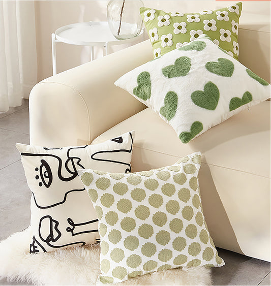 Fashion Pillowcase Cute Green Pillow Heart Embroidered Throw Pillow Case Decorative Pillowcase/ Housewarming gift/ Personalized Pillow Cover