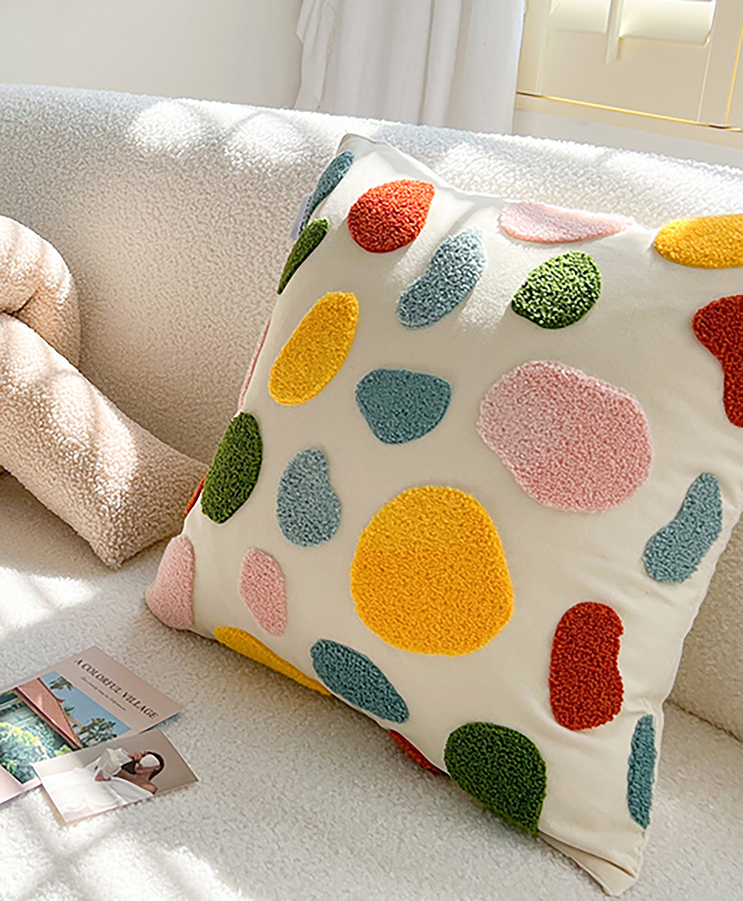 Fashion Summer Pillow Case Cute Colorful Pillow Flower Embroidered Polka Dot Throw Pillow Case Decorative Pillow Case Housewarming Gift