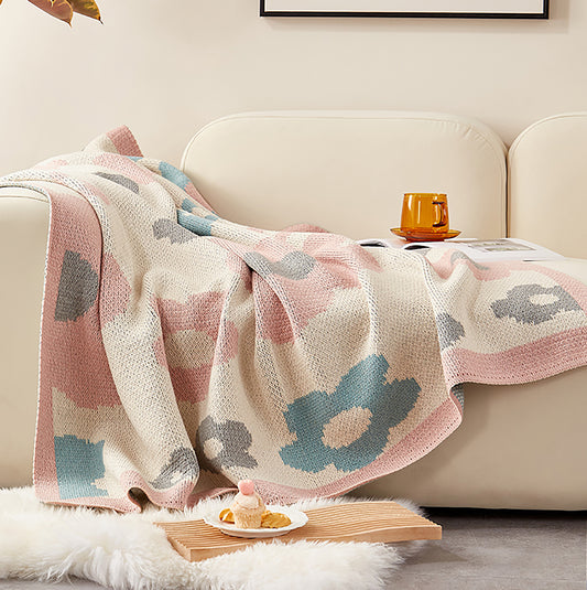 Flower Decorative Blanket Woven Throw Blanket Sofa Couch Office Blanket Pink Blue White Black