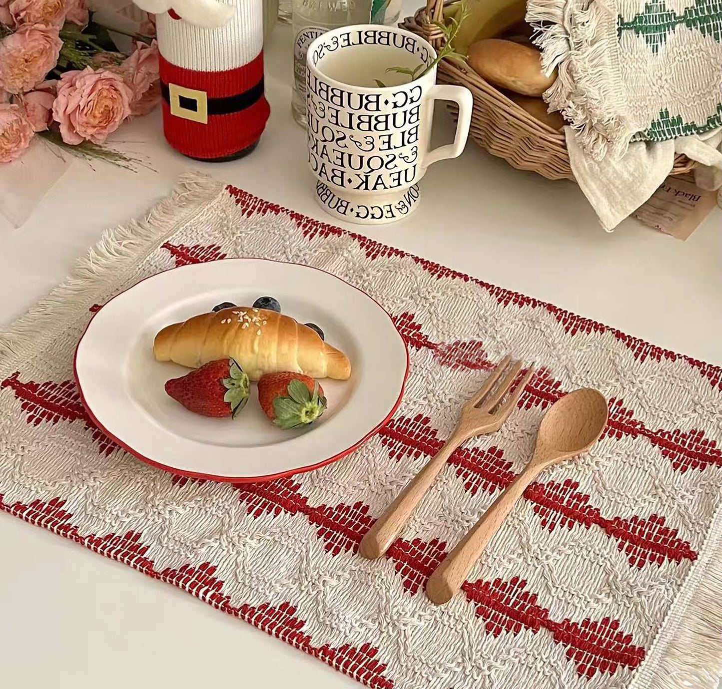 Colorful Placemats Red Green Handmade Personalized Plate Mat Kitchen Decoration Picnic Mat Table Linens Wedding Placemats