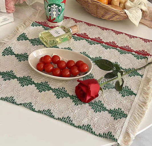 Colorful Placemats Red Green Handmade Personalized Plate Mat Kitchen Decoration Picnic Mat Table Linens Wedding Placemats