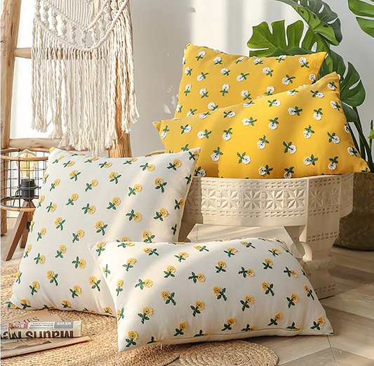 Flower Embroidered Throw Pillow Case Yellow White Small Flower Cute Flower Decorative Housewarming gift