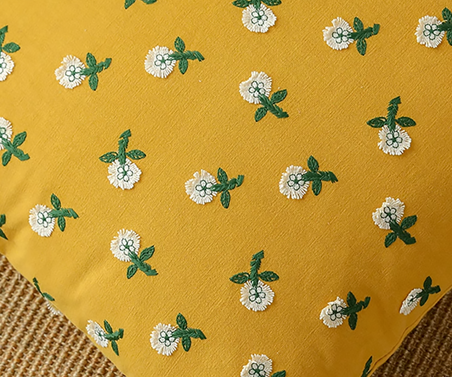 Flower Embroidered Throw Pillow Case Yellow White Small Flower Cute Flower Decorative Housewarming gift