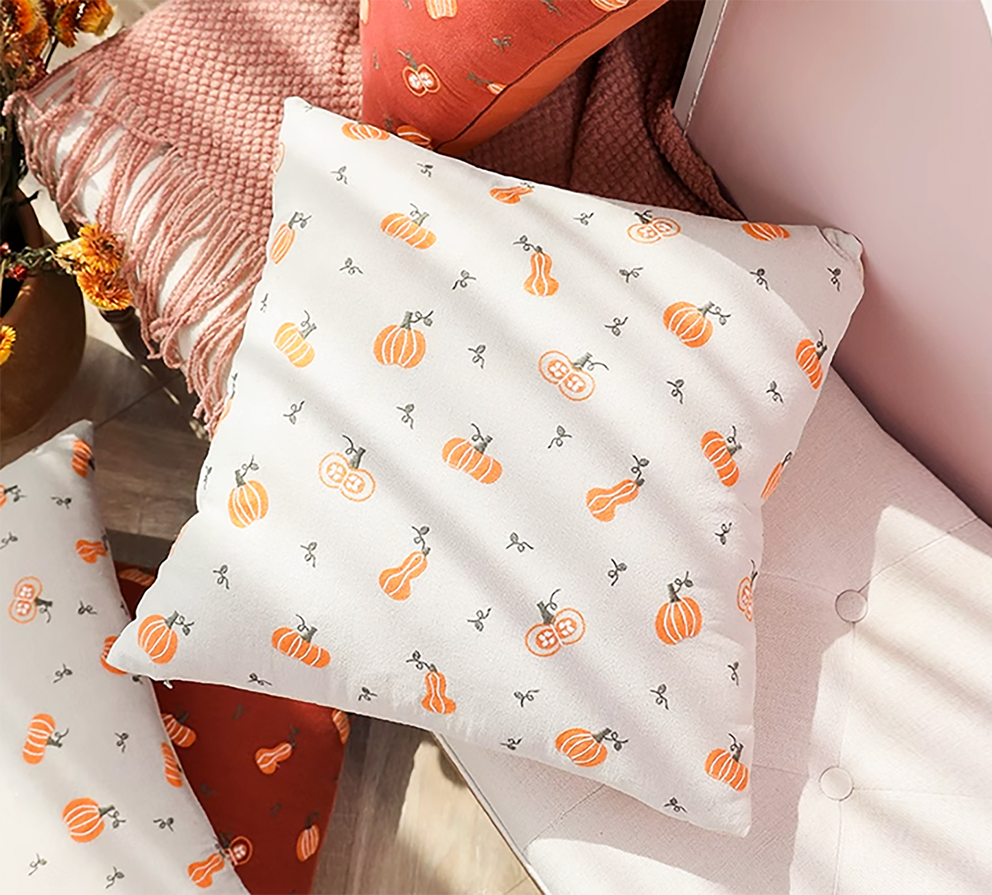 Pumpkin pillow Case Cute Pumpkin Pillow Embroidered Throw Pillow Case Decorative Fall Pillow Case/Housewarming gift Thanksgiving Holloween
