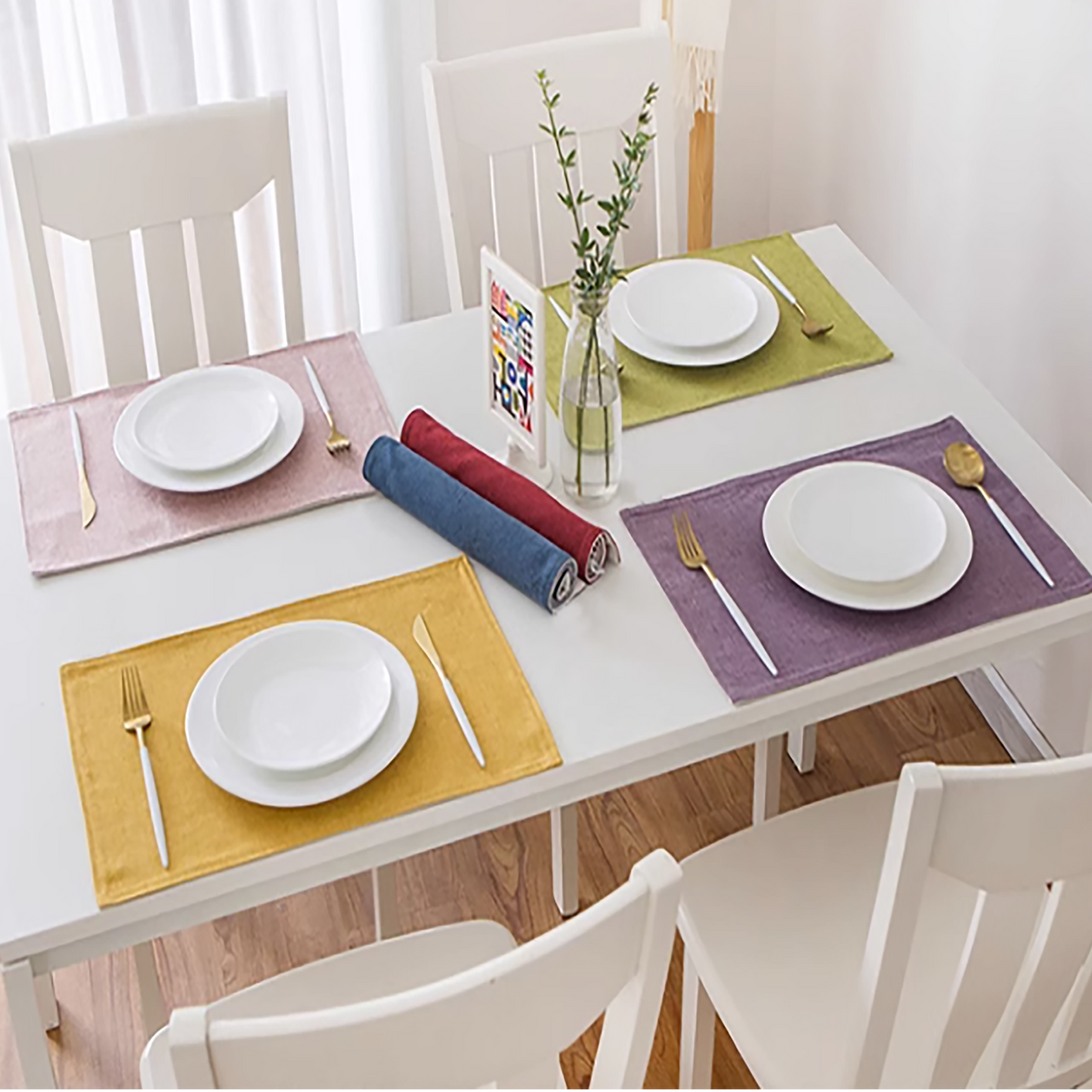 DUO Placemat Set Double Sided Solid Color Handmade Plate Mat Kitchen Decoration Picnic Mat Gifts