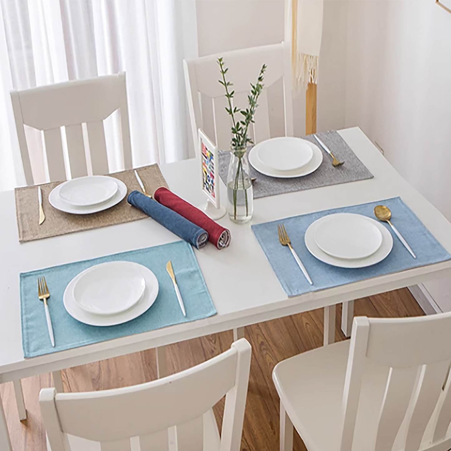 DUO Placemat Set Double Sided Solid Color Handmade Plate Mat Kitchen Decoration Picnic Mat Gifts