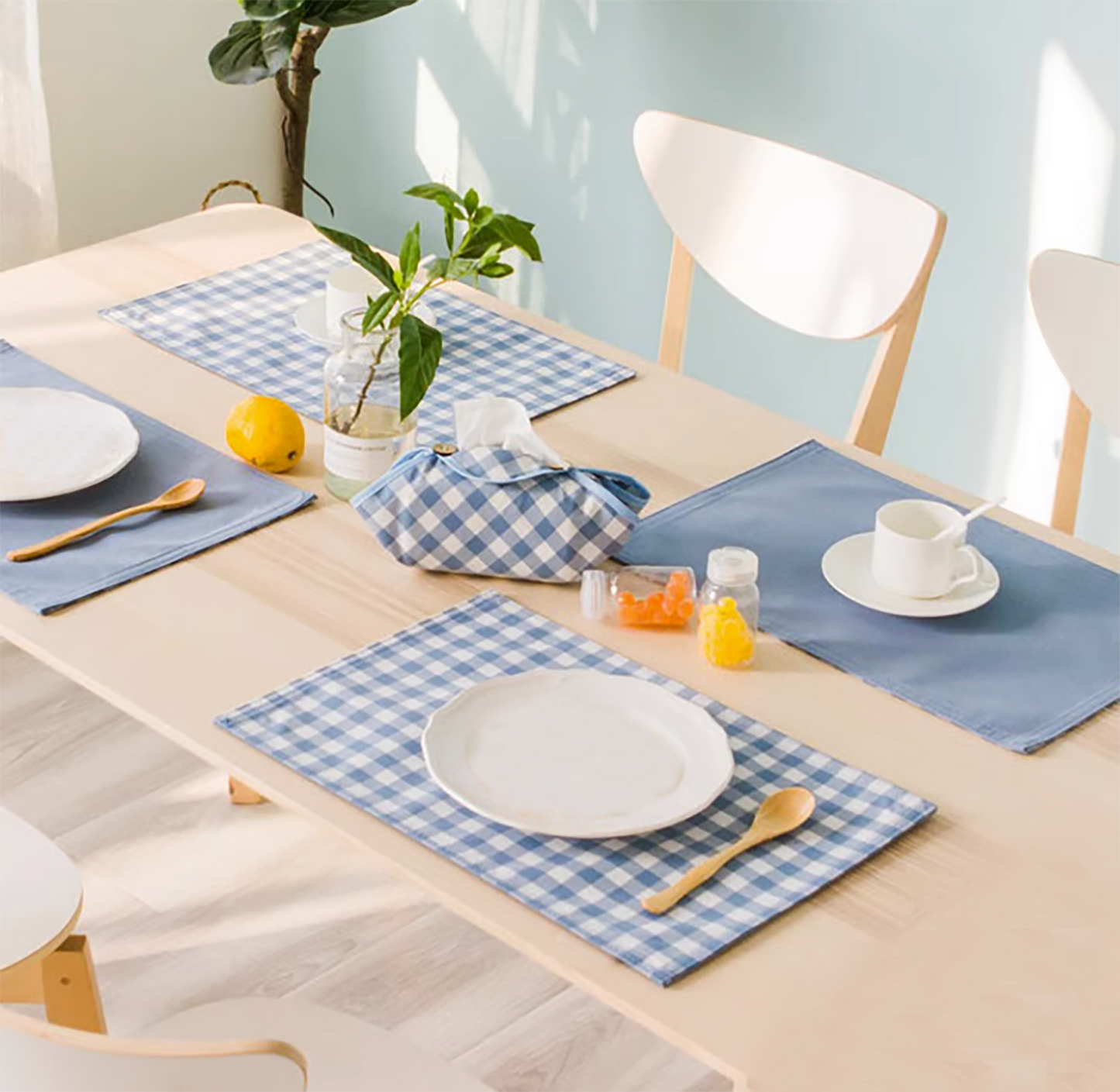 DUO Placemat Set Double Sided Checkerboard Pattern Solid Color Handmade Plate Mat Kitchen Decoration Picnic Mat Barbie Pink