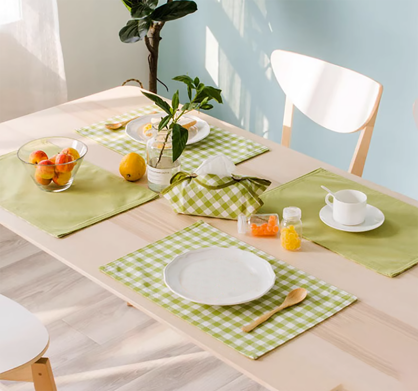 DUO Placemat Set Double Sided Checkerboard Pattern Solid Color Handmade Plate Mat Kitchen Decoration Picnic Mat Barbie Pink