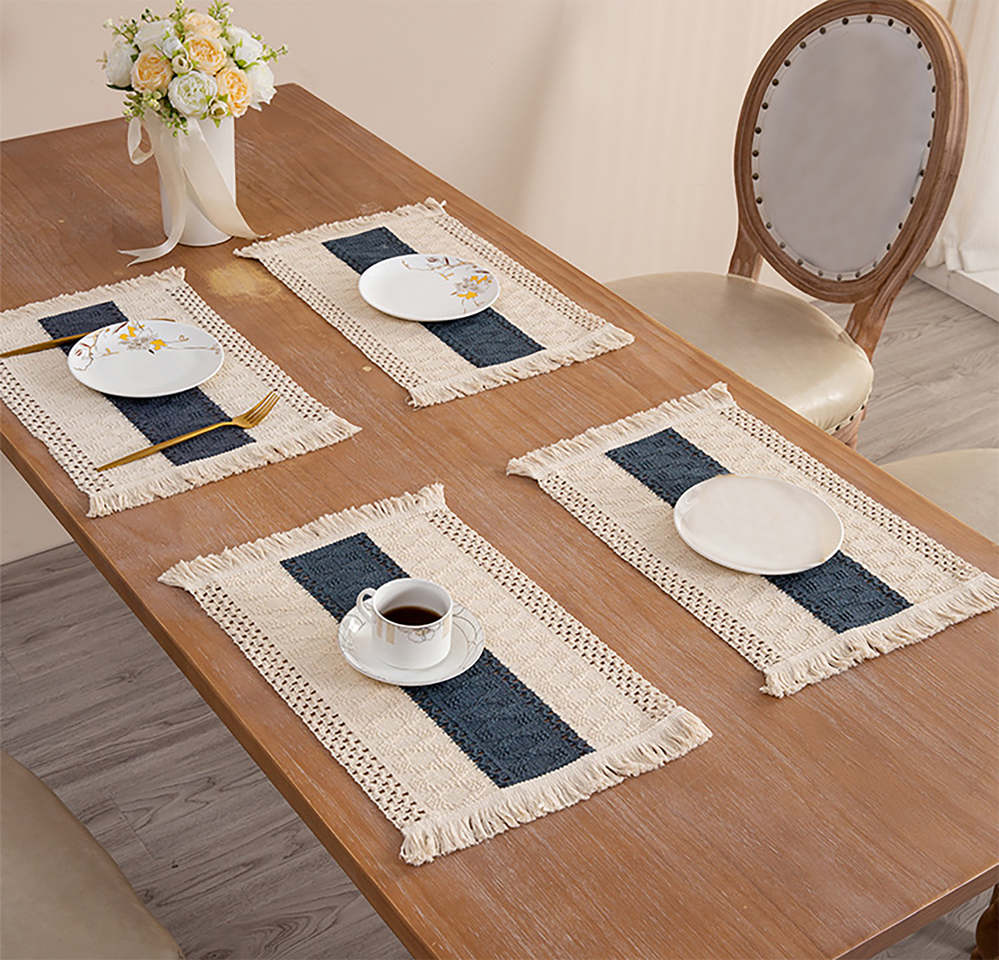 Woven Placemat Set Handmade Art Personalized Plate Mat Kitchen Decoration Blue Brown
