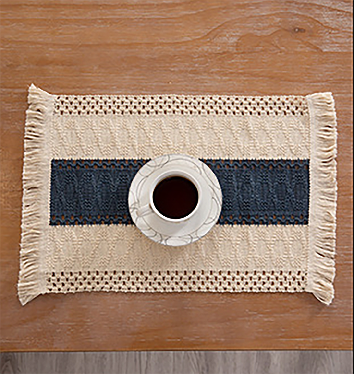Woven Placemat Set Handmade Art Personalized Plate Mat Kitchen Decoration Blue Brown Beige
