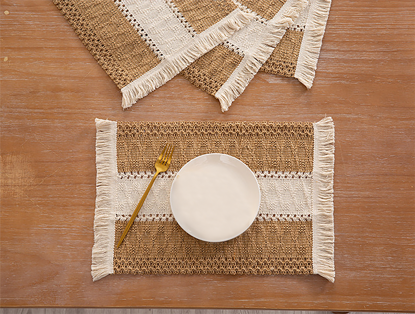 Woven Placemat Set Handmade Art Personalized Plate Mat Kitchen Decoration Blue Brown