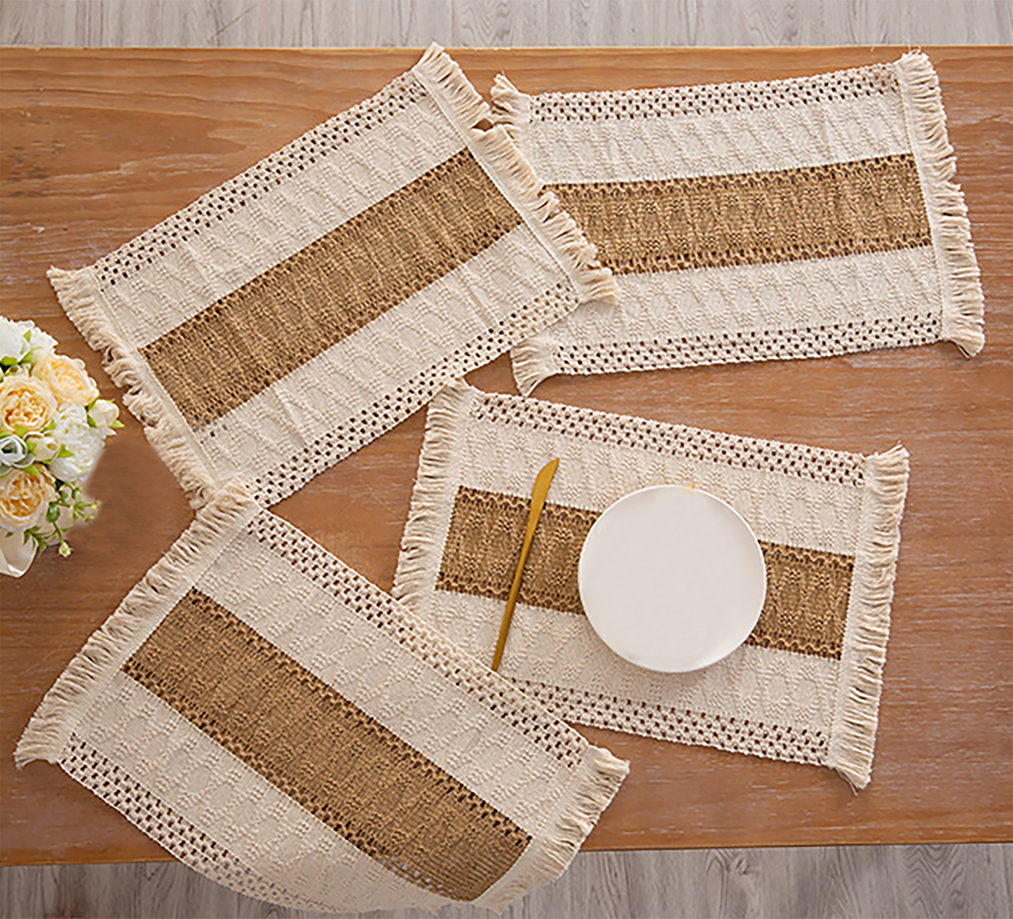 Woven Placemat Set Handmade Art Personalized Plate Mat Kitchen Decoration Blue Brown