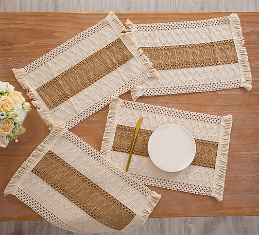 Woven Placemat Set Handmade Art Personalized Plate Mat Kitchen Decoration Blue Brown Beige