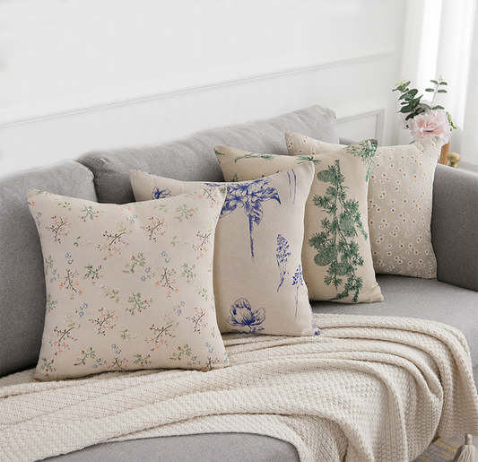 Nature Style Cotton Linen Pillow Case Pine Tree Pillow Daisy Colorful Flower Throw Pillow Case Decorative Pillow Case Housewarming gift