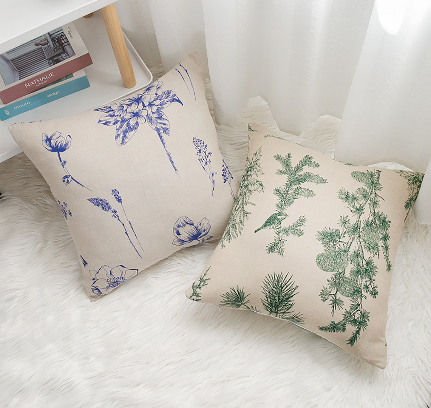 Nature Style Cotton Linen Pillow Case Pine Tree Pillow Daisy Colorful Flower Throw Pillow Case Decorative Pillow Case Housewarming gift