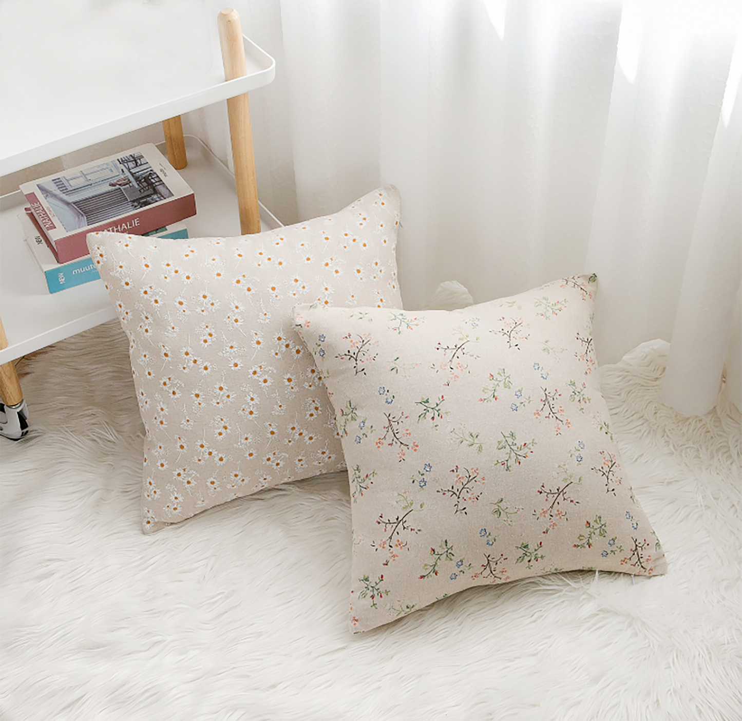 Nature Style Cotton Linen Pillow Case Pine Tree Pillow Daisy Colorful Flower Throw Pillow Case Decorative Pillow Case Housewarming gift