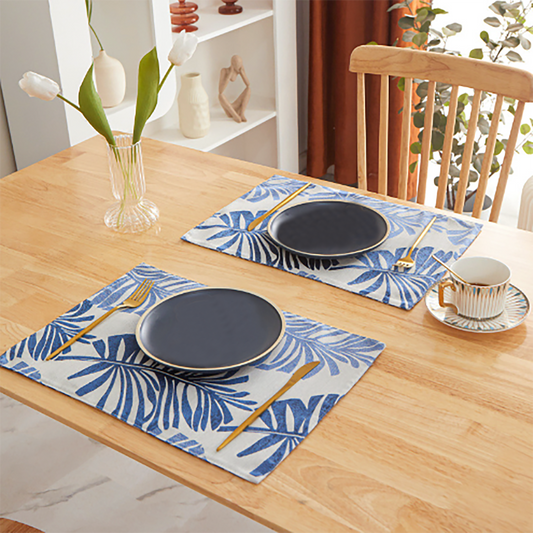 Nature Leaf Colorful Canvas Placemat Set Handmade Personalized Plate Mat Kitchen Decoration Picnic Mat Placemats Dark Blue