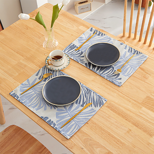 Nature Leaf Colorful Canvas Placemat Set Handmade Personalized Plate Mat Kitchen Decoration Picnic Mat Placemats  Light Blue