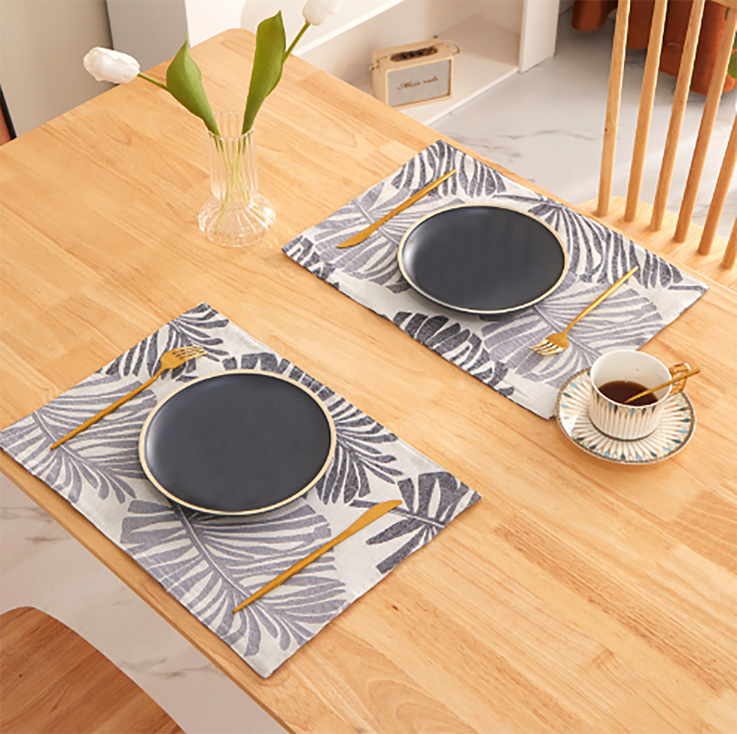 Nature Leaf Colorful Canvas Placemat Set Handmade Personalized Plate Mat Kitchen Decoration Picnic Mat Placemats Orange