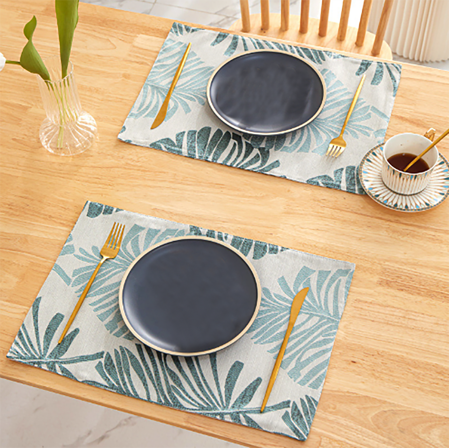 Nature Leaf Colorful Canvas Placemat Set Handmade Personalized Plate Mat Kitchen Decoration Picnic Mat Placemats Grey