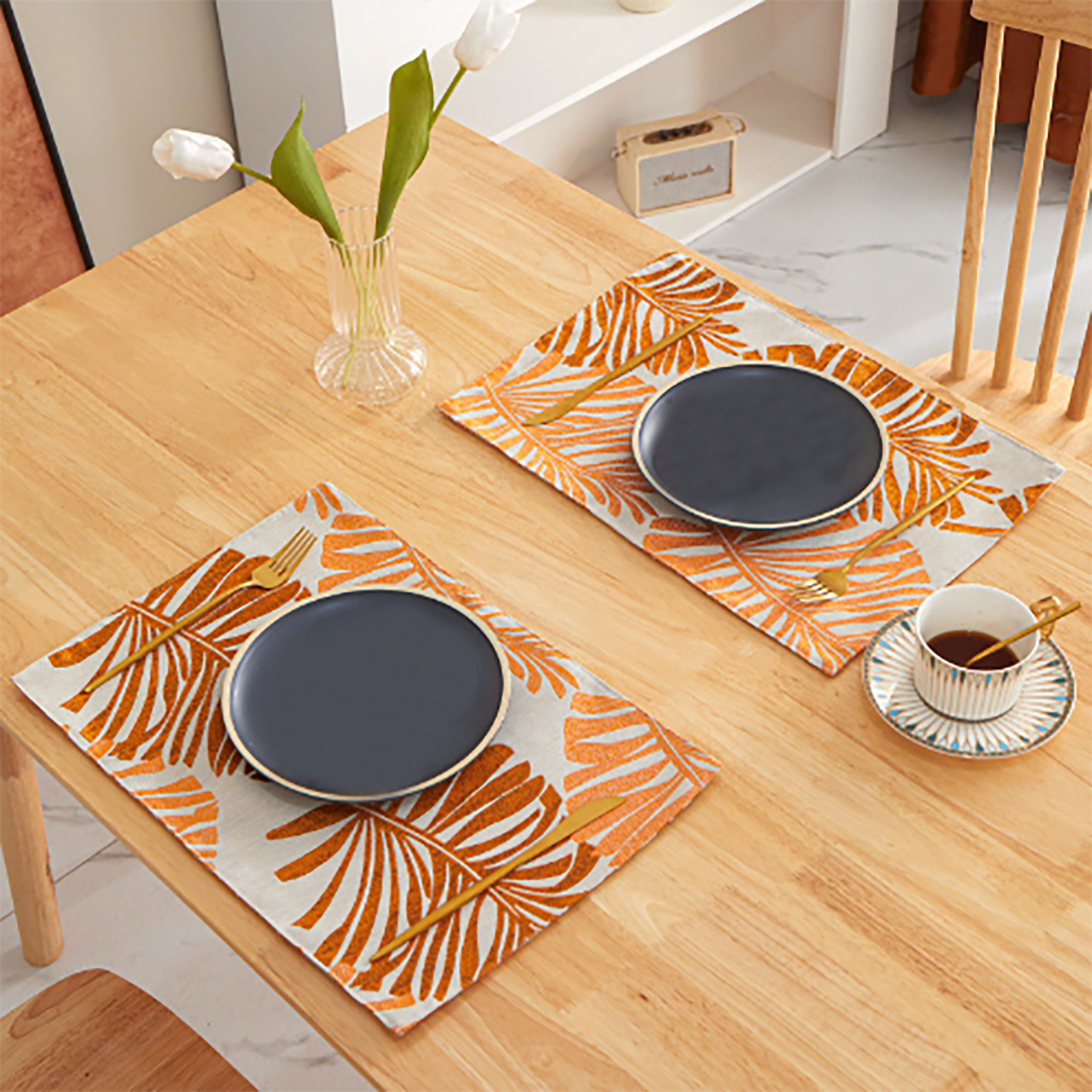 Nature Leaf Colorful Canvas Placemat Set Handmade Personalized Plate Mat Kitchen Decoration Picnic Mat Placemats Grey