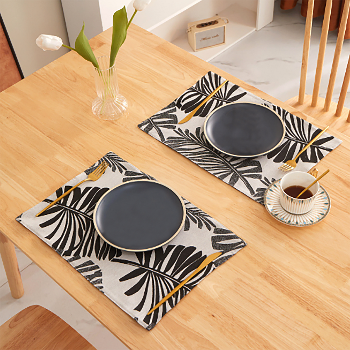 Nature Leaf Colorful Canvas Placemat Set Handmade Personalized Plate Mat Kitchen Decoration Picnic Mat Placemats Grey