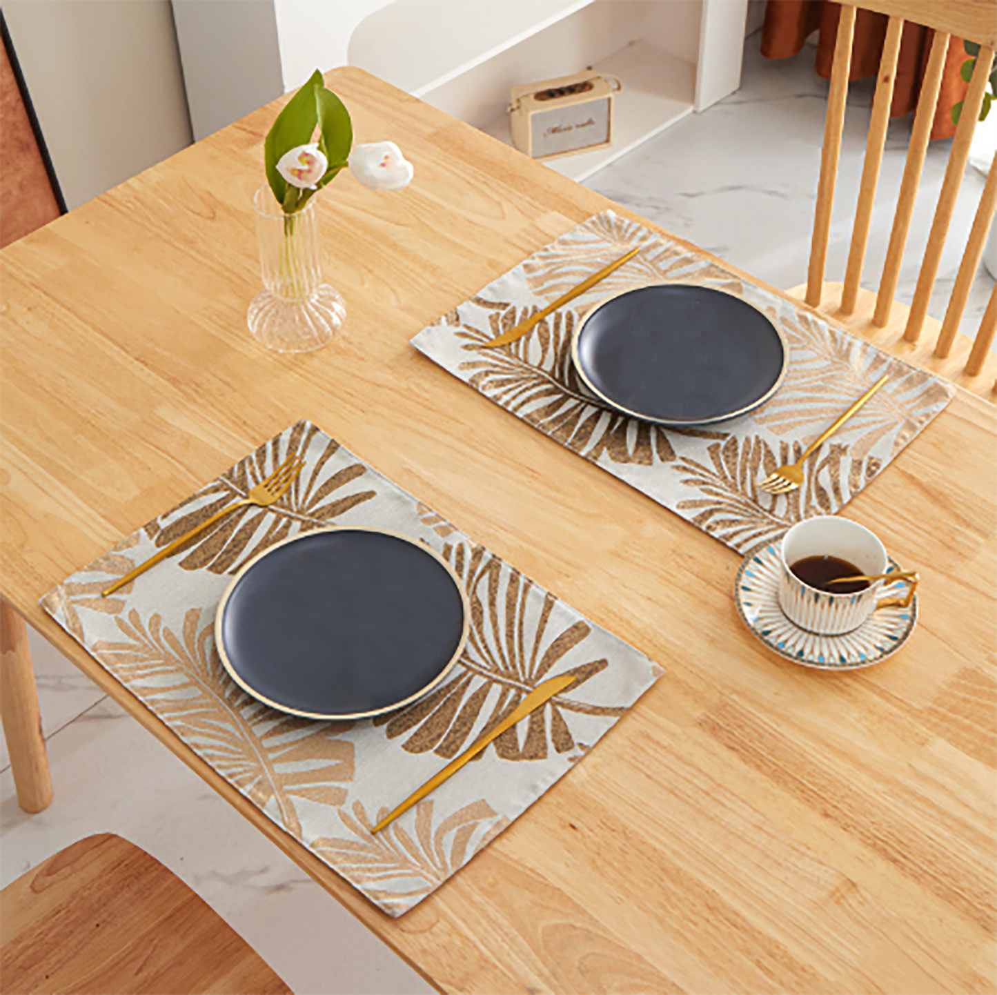 Nature Leaf Colorful Canvas Placemat Set Handmade Personalized Plate Mat Kitchen Decoration Picnic Mat Placemats Grey