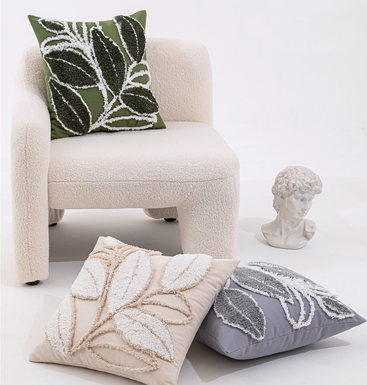 Cute Leaf Pillow Case Leaf Embroidered Throw Pillow Case Decorative Green Beige Gray Pillow Case Housewarming gift
