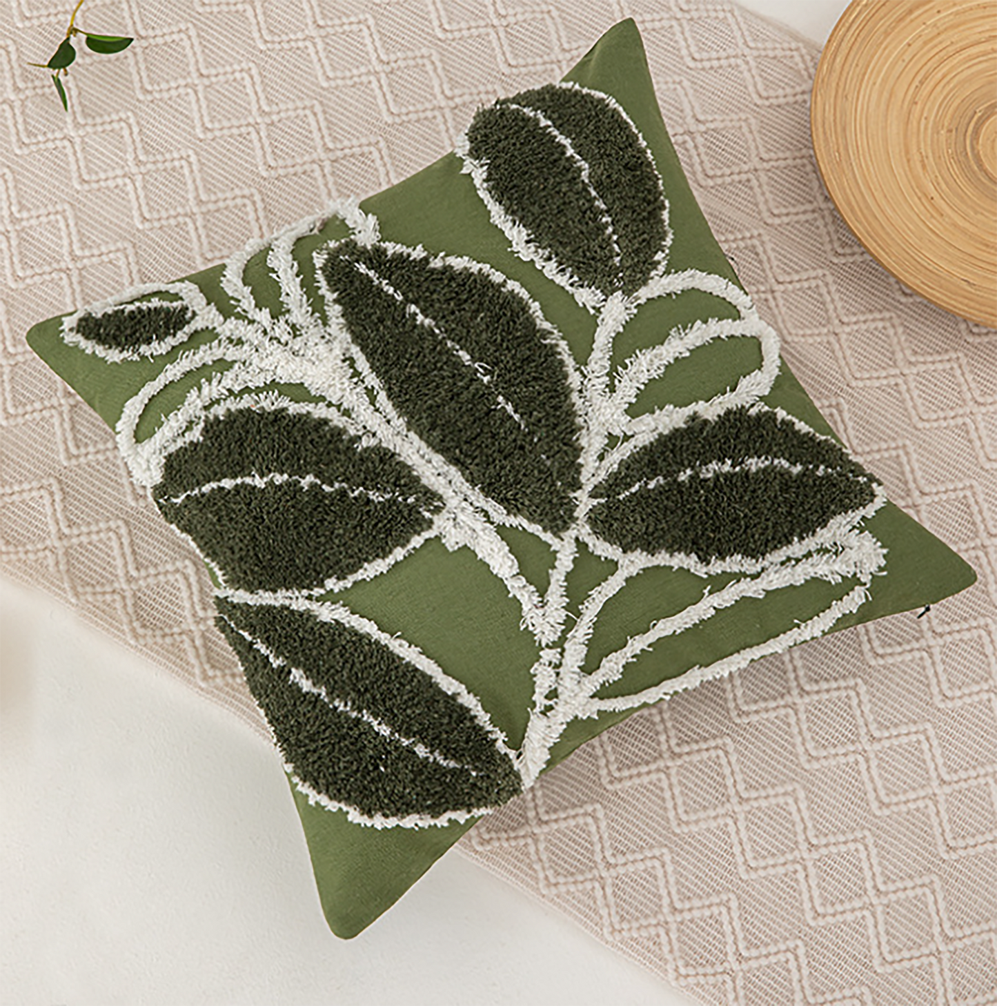 Cute Leaf Pillow Case Leaf Embroidered Throw Pillow Case Decorative Green Beige Gray Pillow Case Housewarming gift