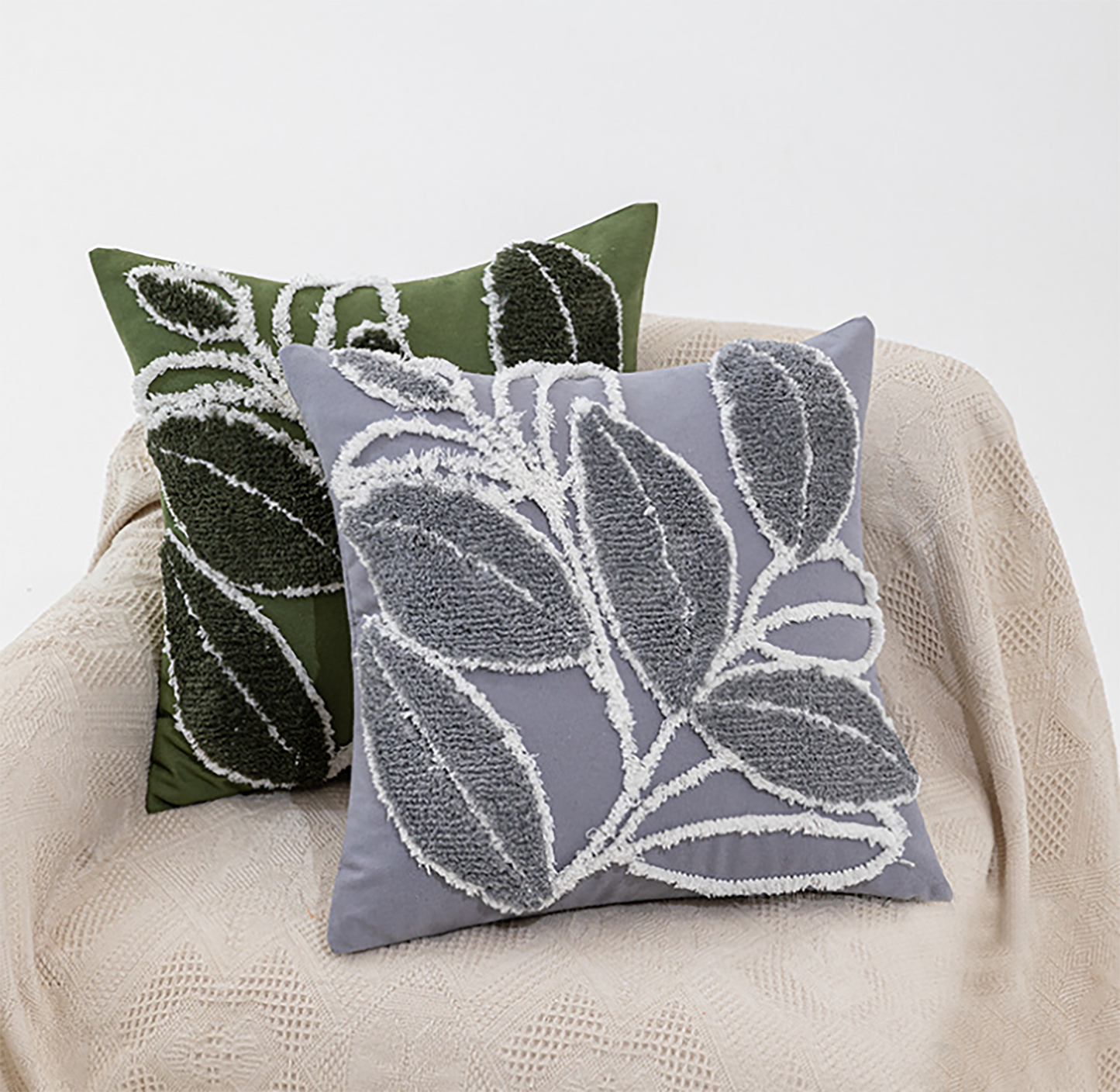 Cute Leaf Pillow Case Leaf Embroidered Throw Pillow Case Decorative Green Beige Gray Pillow Case Housewarming gift