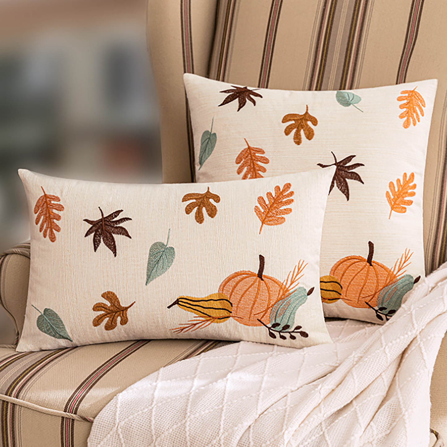 Maple Leaf Pillow Case Pumpkin Maple Leaf Embroidered Throw Pillow Case Decorative Orange Pumpkin Housewarming gift Autumn Fall