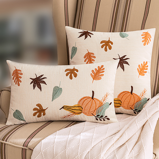 Maple Leaf Pillow Case Pumpkin Maple Leaf Embroidered Throw Pillow Case Decorative Orange Pumpkin Housewarming gift Autumn Fall