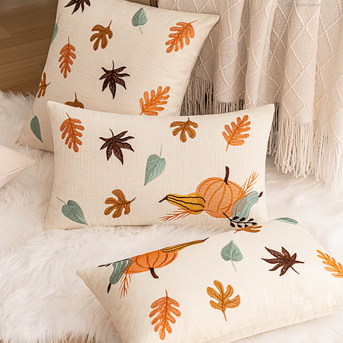 Maple Leaf Pillow Case Pumpkin Maple Leaf Embroidered Throw Pillow Case Decorative Orange Pumpkin Housewarming gift Autumn Fall
