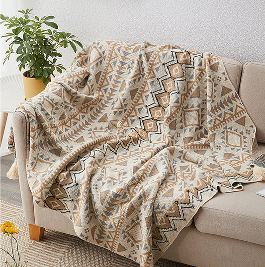 Bohemia Style Woven Throw Decorative Blanket Knitting Tassel Throw Blanket Sofa Couch Throw Handmade Office Blanket Living Room Decor Gift Inactive