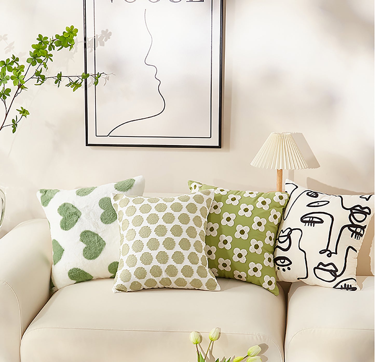 Fashion Pillowcase Cute Green Pillow Heart Embroidered Throw Pillow Case Decorative Pillowcase/ Housewarming gift/ Personalized Pillow Cover