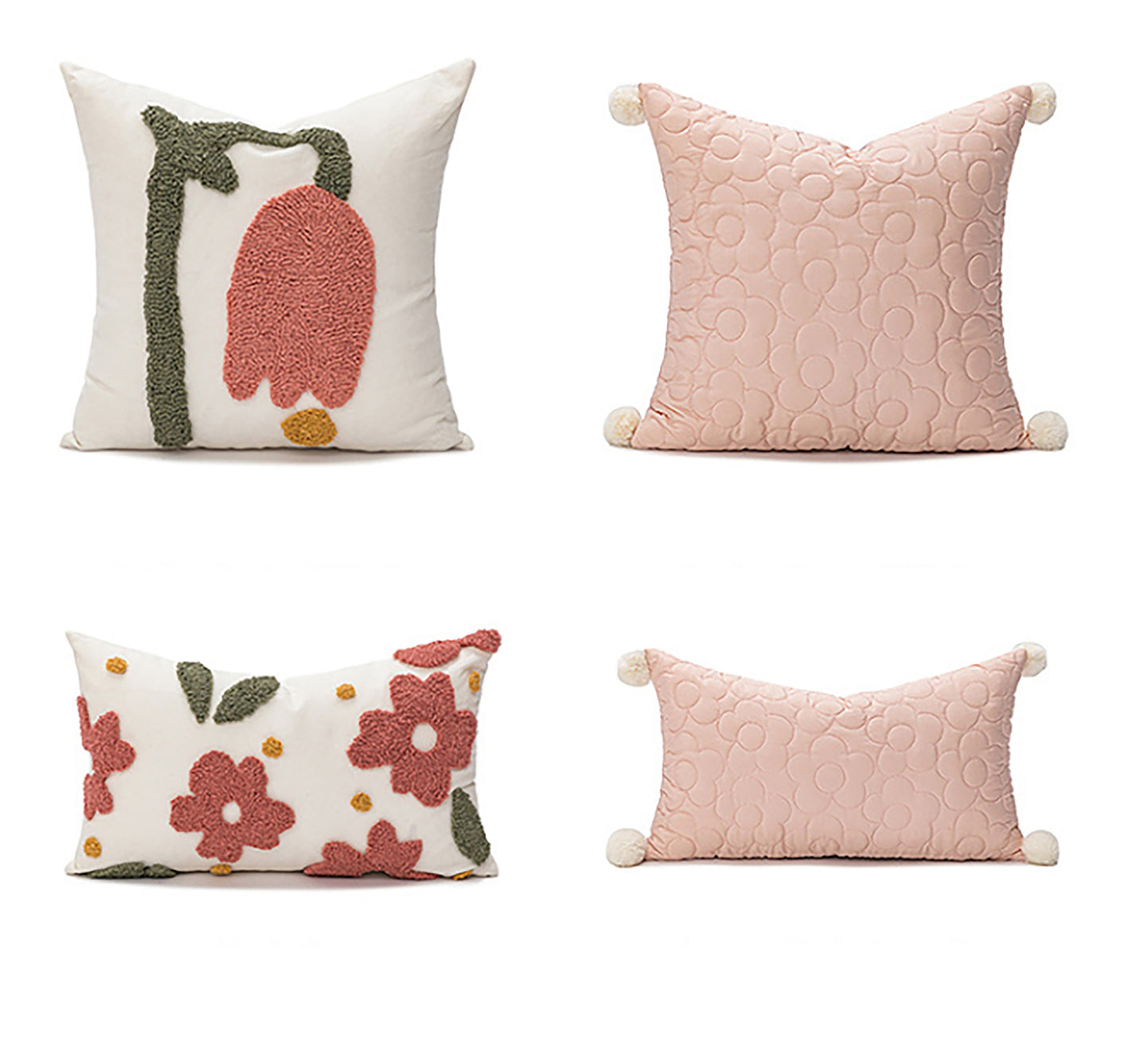 Pink Flower pillow Case Cute Solid Pillow Flower Embroidered Throw Pillow Decorative Pink White Pillow Case Daisy Housewarming Gift Decor