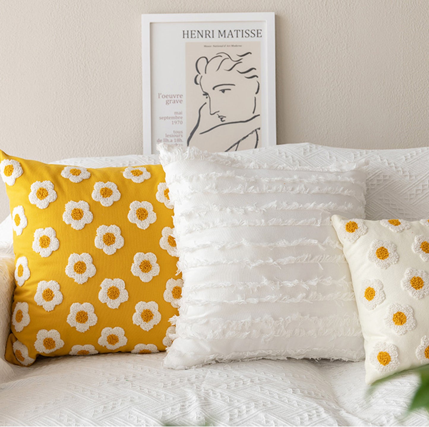 Daisy Embroidered Throw Pillow Case